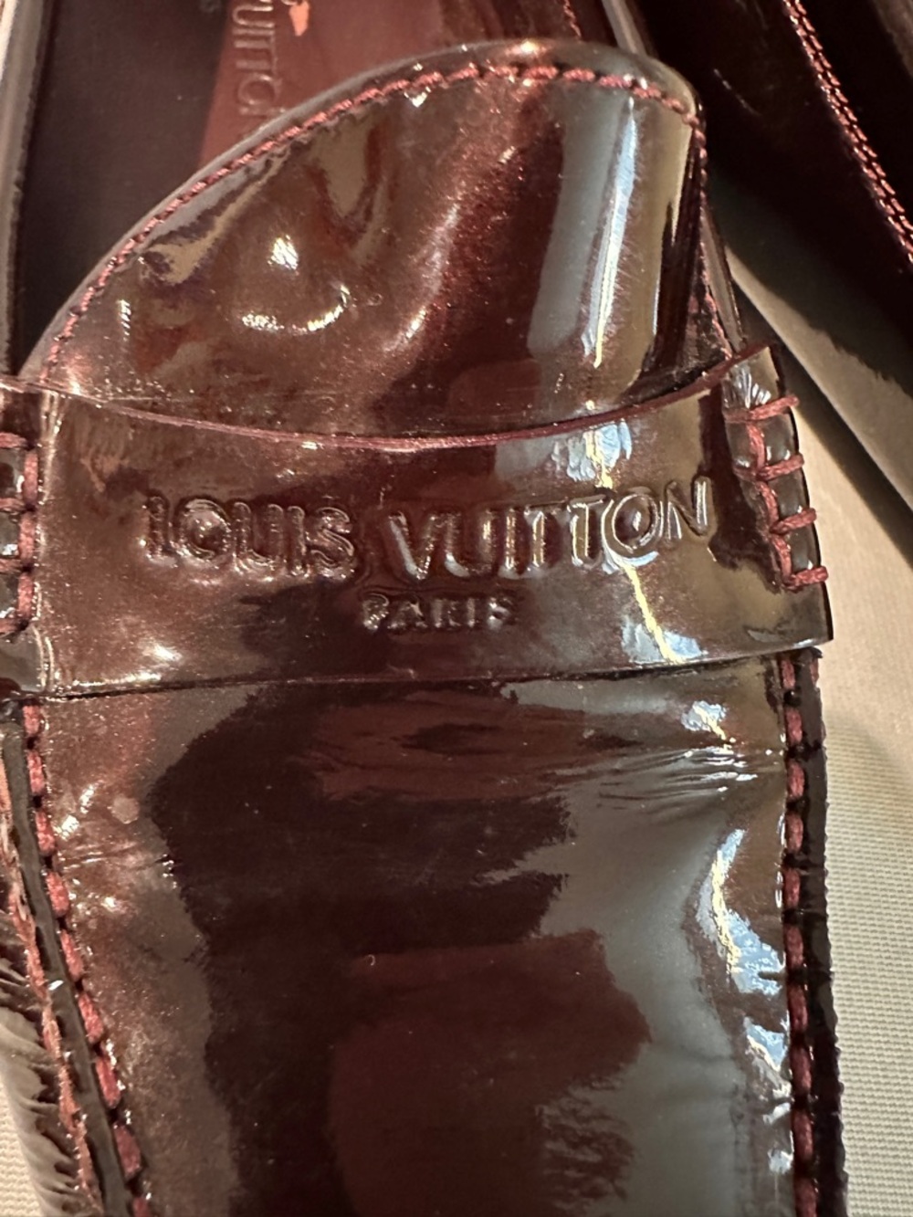 Louis Vuitton Patent Leather Driving Loafers Burgundy Flats Size 7.5 - Picture 2 of 7